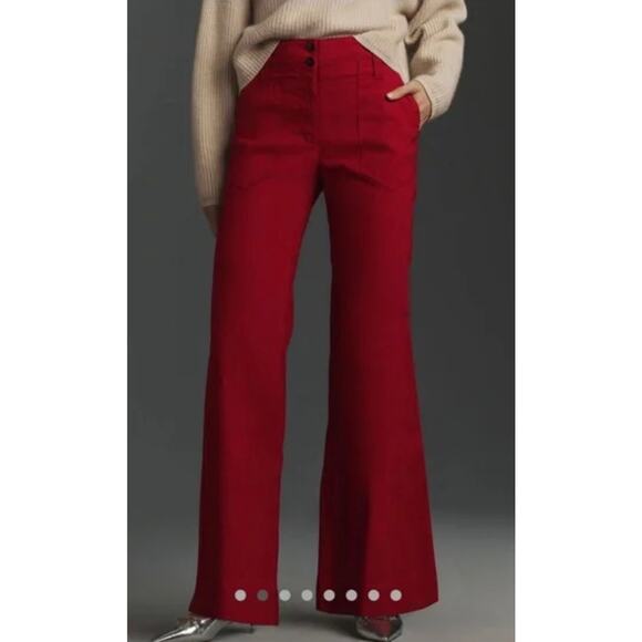 Anthropologie Maeve The Naomi Wide-Leg Flare Pants Red Size 16W - Picture 2 of 11